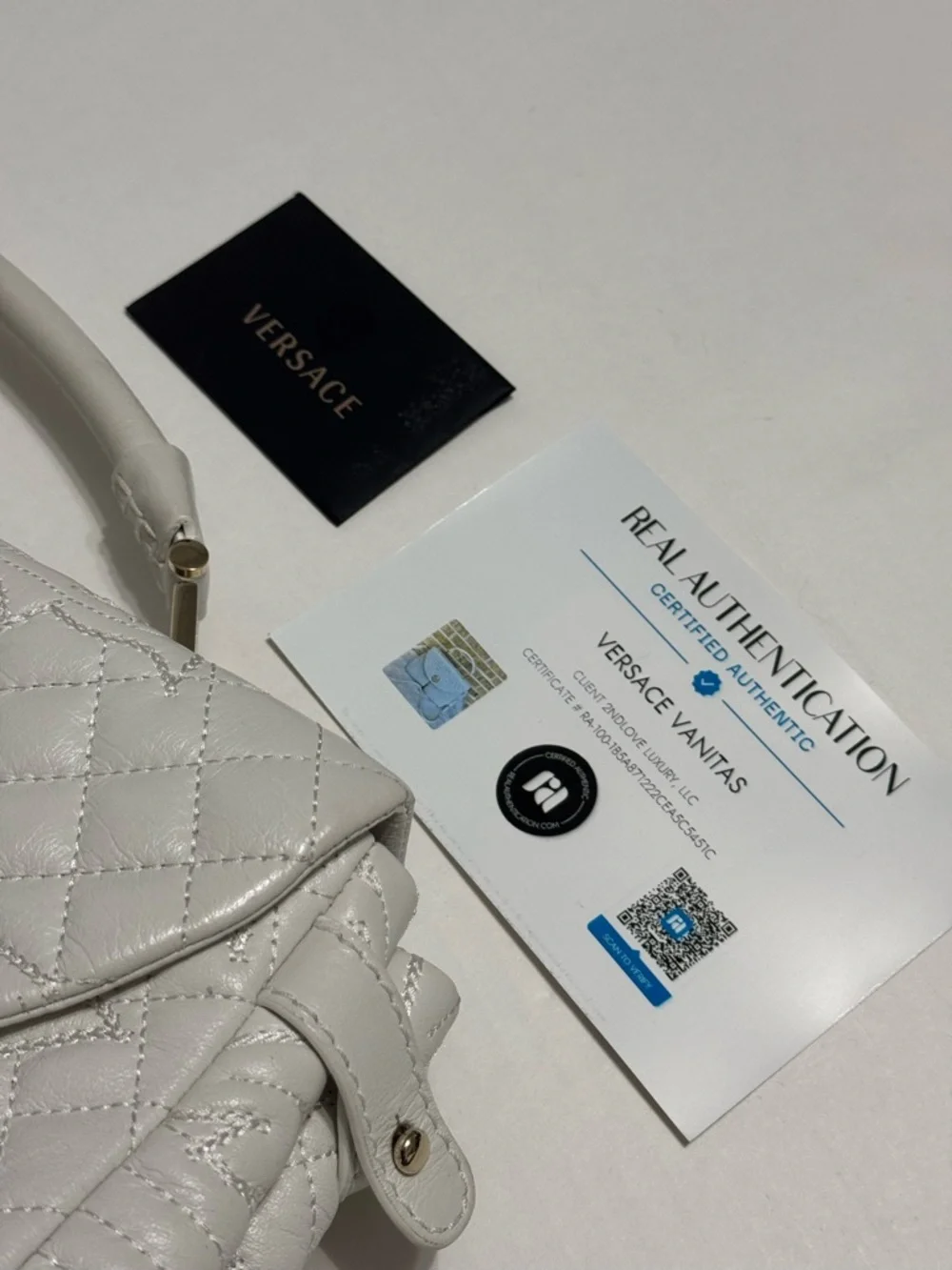 Versace White Vanitas Barocco Quilted Leather Demetra Top Handle Bag with COA